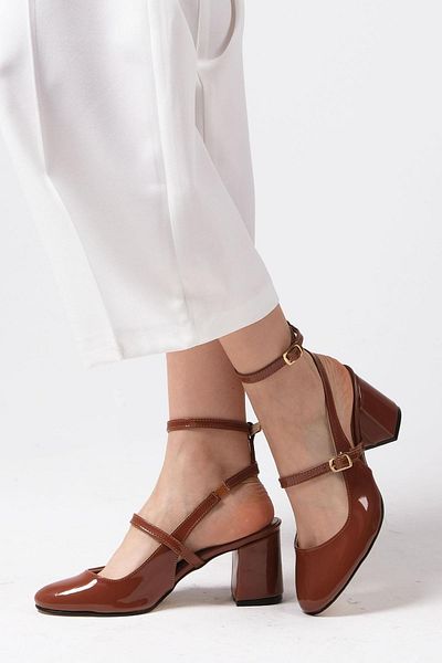 Mio Gusto Inessa Tan Color Open Back Women's Heeled Shoes