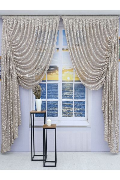 Artper Perdeniz Gathered 2 Wings Tulle Background Curtain Mink