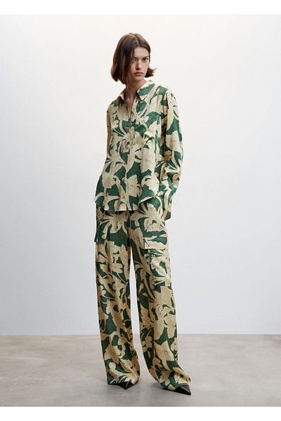 MANGO Woman Pantaloni jacquard florali cu buzunare