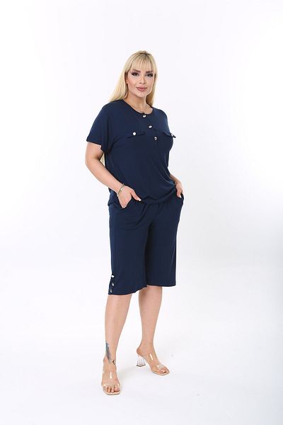 XL Modam بدلة كابري نسائية كبيرة الحجم من الفسكوز الليكرا باللون الأزرق الداكن