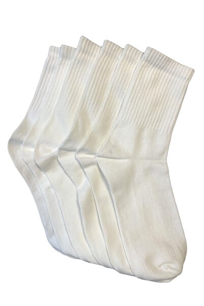 Bamuta Unisex Kolej Çorabı Pamuk Beyaz Renk 6 Çift