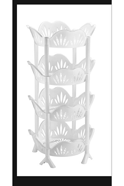 LeesHome Plastik Beyaz Papatya Desenli Sebzelik 4 Katlı / Çok Amaçlı