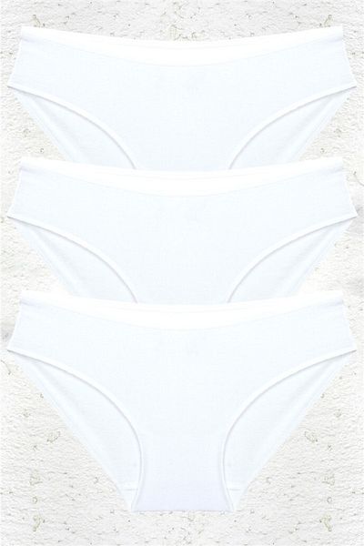 BSM Set de chiloți de bikini natural de înaltă calitate, din bumbac modal alb