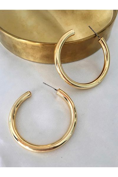 Entrendi Cansus Women's Yellow Thick Hoop Earrings 4 cm