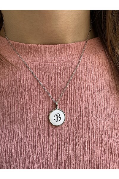 Everglow Jewelry مصعد أم اللؤلؤ حرف B قلادة فضية