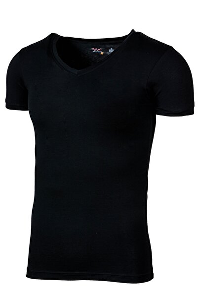 BSM Men's V-Neck Modal Cotton Black Body T-shirt