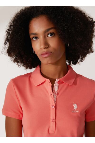 U.S. Polo Assn. Tricou de damă cu guler polo, uni, culoarea somonului Tp0123