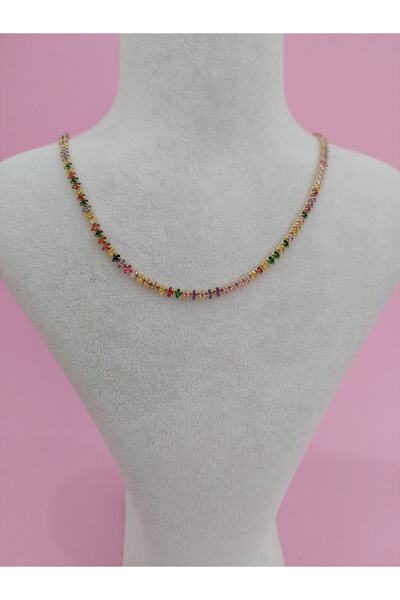 burçin Su Yolu Damla Kesim Renkli Zirkon Taşlı Kararmaz Çelik Kolye