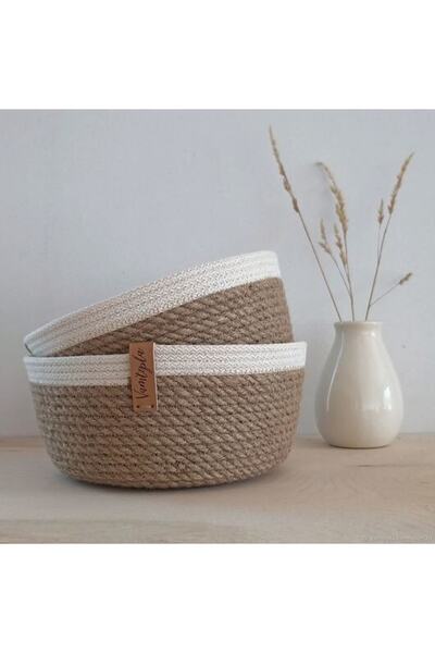 karelim home منظم ديكور مكون من قطعتين - سلة خوص 25x10 و 20x10