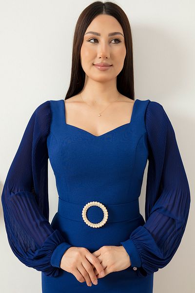PULLIMM Rochie Atlas scurtă cu mâneci plisate 1398