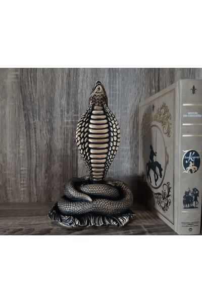 LivadoHome Kobra Yılan Siyah Altın Dekoratif Heykel Biblo