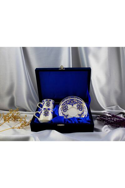 Kütahya Serigrafi 2'li Altın Yaldızlı Porselen Fincan Takımı Kadife Kutulu