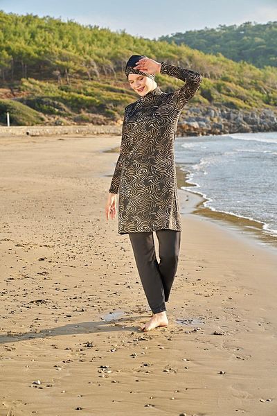 Ruko Maio Women's Large Size Long Sleeve Lycra Hijab Black Swimsuit 2c3t1n30-1