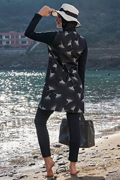 Ruko Maio Women's Long Sleeve Zippered Woven Black Full Hijab Swimsuit 2c3t1n19-1