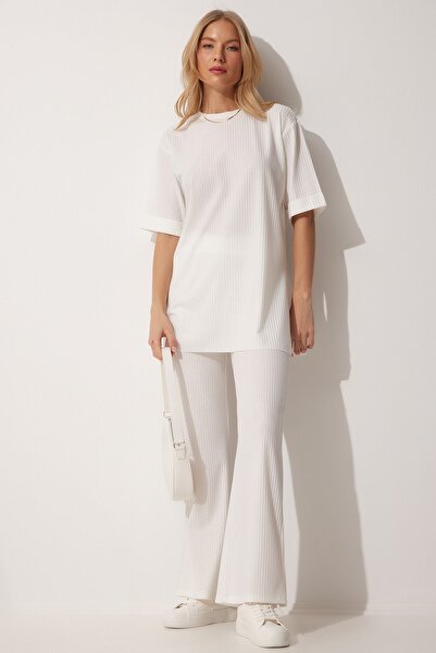 Happiness İstanbul Női fehér zsinóros sztreccs kötött felső és alsó szett KH00086