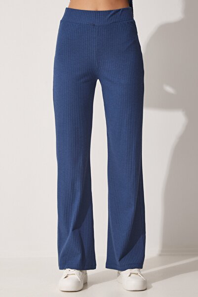 Happiness İstanbul Női indigókék bordás, rugalmas, kötött alsó felső szett KH00086