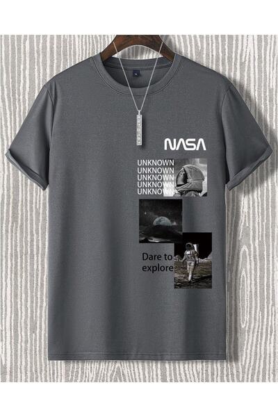 Keywest Kids Unknown Nasa Baskılı Oversize Unisex Pamuk Antrasit Çocuk T-shirt