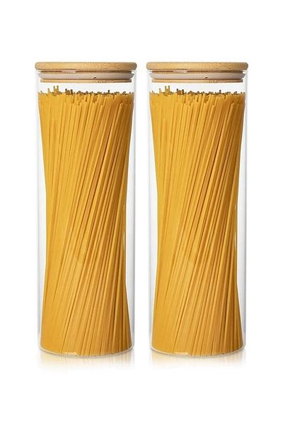 kalitebudur34 2-Piece Mica Pasta Jar with Wooden Vacuum Lid 10,5x10,5,28,5 (plastic) 1750ml