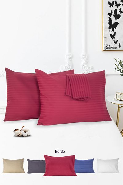 Vionel Home 100% Cotton 2-Piece Striped Satin Pillow Case 50 X 70 - Claret Red
