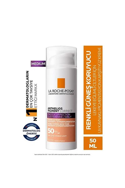 La Roche Posay Anthelios Pigment Correct - SPF 50+ Anti-Blemish, Skin Tone Equalizing Sunscreen Cream 50ml-Medium