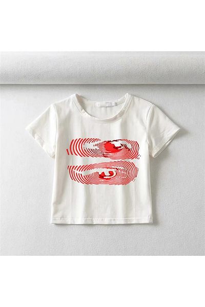 Touz White Crop Dape Hypnosis Eyes Printed