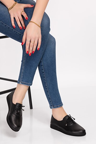 INNTRO Fendy Genuine Leather Black Anatomical Women's Shoes