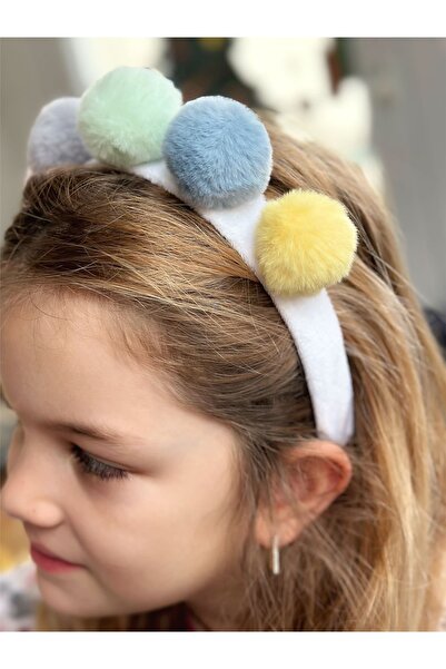 QUEEN AKSESUAR Grădina de noapte, drăguță, colorată, curcubeu, pompon, catifea, coroană de pluș, coroană pentru copii, albă