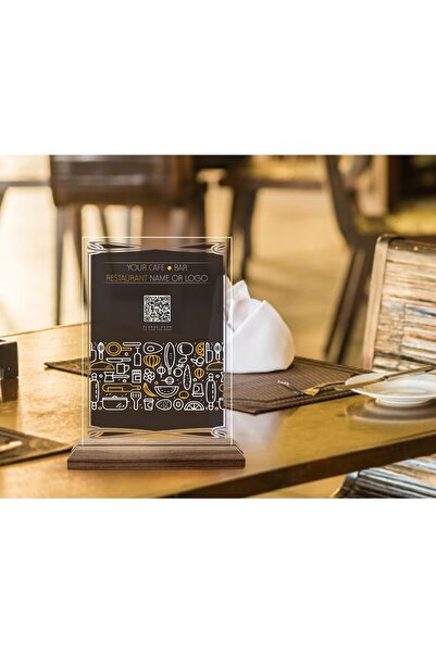 Bk Gift Restoran & Cafe & Barlara Özel Ahşap Standlı Pleksi Qr Kod Menü Cafe&...