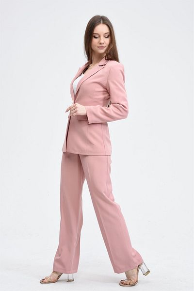 SİZ Pink Single Button Jacket Belted Pocket Palazzo Pants Set