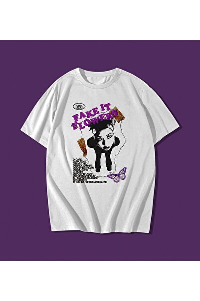 rebelberi Beabadoobee Fake It Flowers Y2k Grunge Style Oversize Unisex Pamučn...