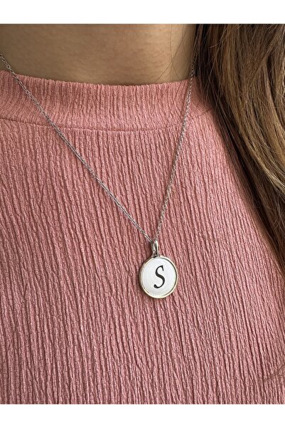 Everglow Jewelry Elevator Mother of Pearl Letter S Silver Necklace
