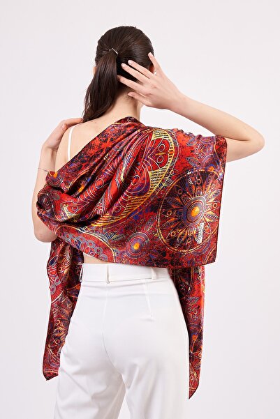Nomads Felt 100% Silk Shawl Scarf| Mandala Pattern| 140 cm| Red