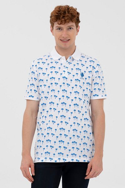 U.S. Polo Assn. Ανδρικό μπλουζάκι με υφαντό σχέδιο πόλο με λαιμόκοψη τιρκουάζ