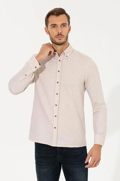 Pierre Cardin Πουκάμισο σε μπεζ Slim Fit
