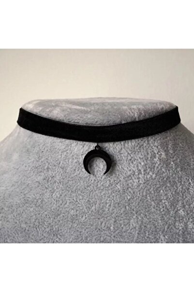 HİFFA الرجعية خمر الأسود المخملية الهلال القمر المختنق قلادة قلادة