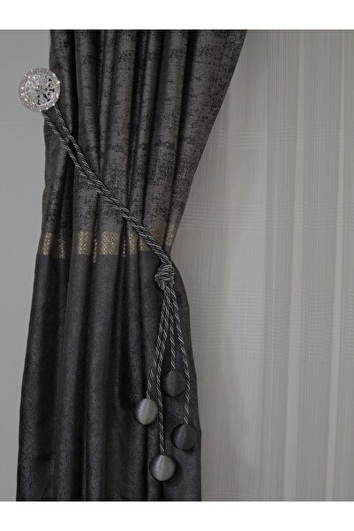 DÖRTTOP Modern Sarım 4 Toplu Braçol Yan Bağlama Perde Aksesuarı Halat Kruvaze Askısı Koyugri&açıkgri