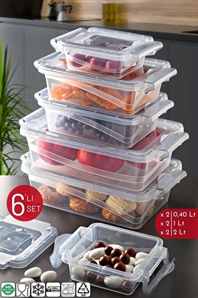 Nandy Home Set of 6 Locked Rectangular Unbreakable Storage Container X2 - 0,40/1/2 Lt Transparent