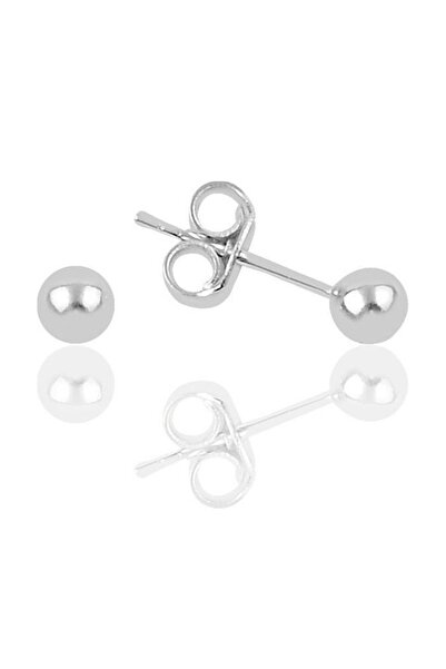 bymissmücevherat Unisex Gümüş Top Gümüş Küpe 4 Mm