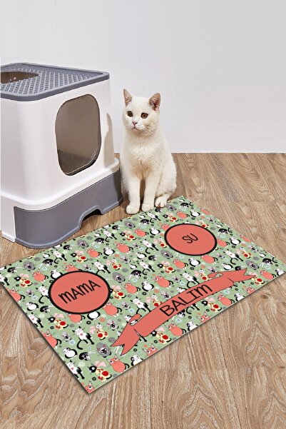 Pazarova Kedinize Özel Isimli Su Geçirmez Mama Altlığı Mama Servis