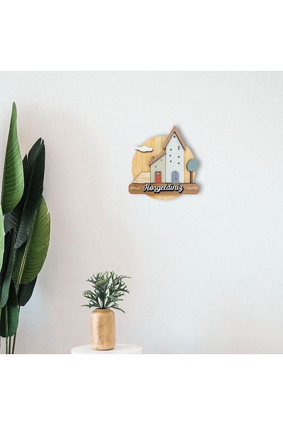 CajuArt Wooden Pastel Color Houses Welcome Wall Door Decor Ornament