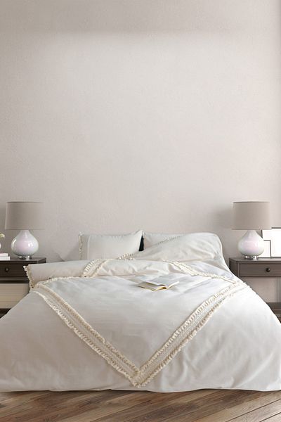 NDC HOME Raw Linen Diamond Pattern Double Pompom Single Duvet Cover Set