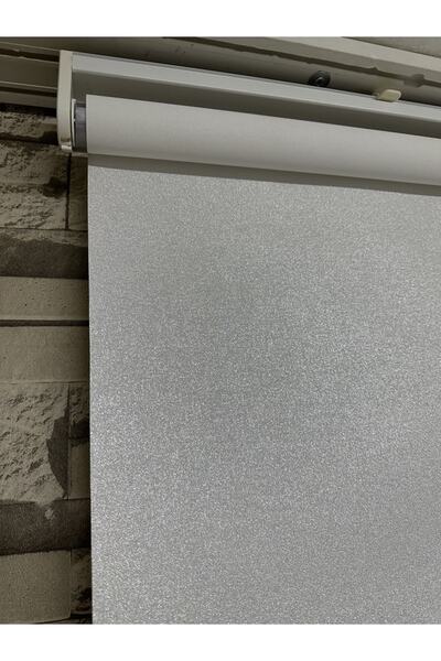 PERDECİNİZ Beyaz Renk Simli Stor Perde Güneşlik Perde Kalın Kumaş Alüminyum Kasa (etek Düz)