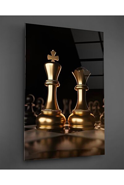 TAULART Tablou din sticlă cu regele și regina de culoare aurie
