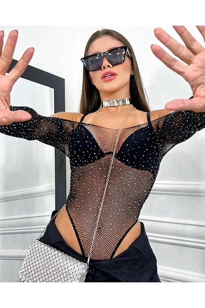 HayalGecesi Γυναικεία μπλούζα Black Diamond Stone Crop Sparkly