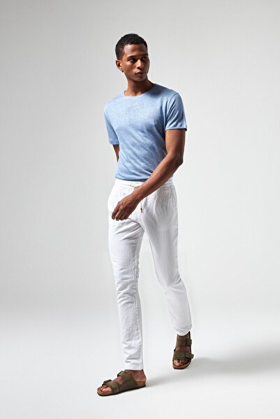 Damat Slim Fit Beyaz %100 Keten Chino Pantolon