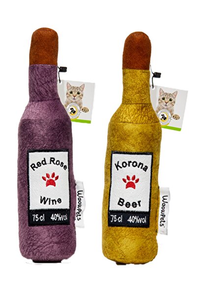 Bottle Toy, Köpek Oyuncağı, Kedi Oyuncağı, Peluş Oyuncak, 2'li Set (Lila ve Sarı)
