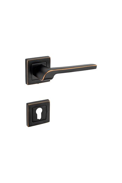KOLDOOR Tutku Black Gold Line Square Rosette Yale Steel Door Handle Press Right One Way