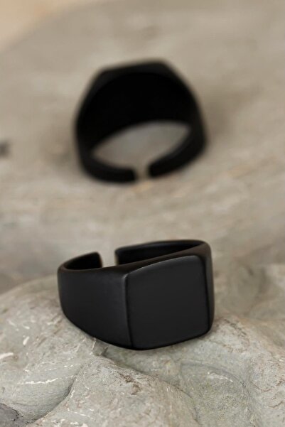 THE Gifts Erkek Mat Siyah Kare Şövalye Ayarlanabilir Yüzük