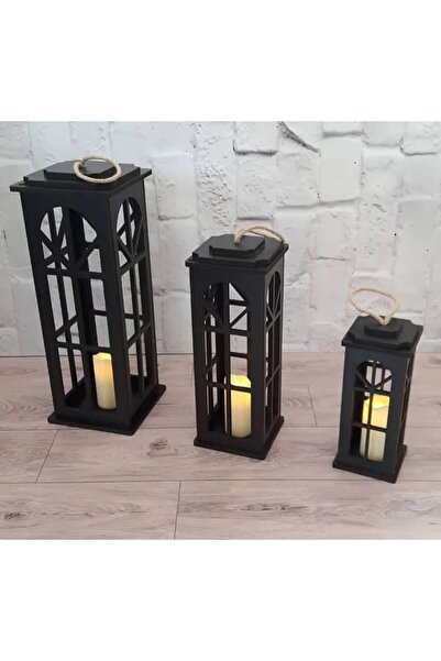 PLANET STORE Dekoratif Ahşap Üçlü Fenerlik ( Mumluk )
