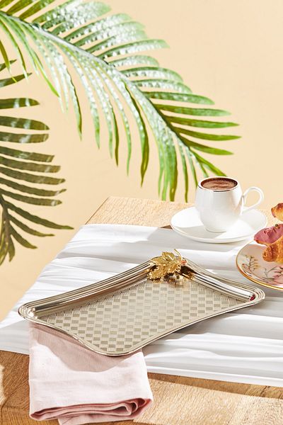Emsan Leafy Rectangular Tray Platinum